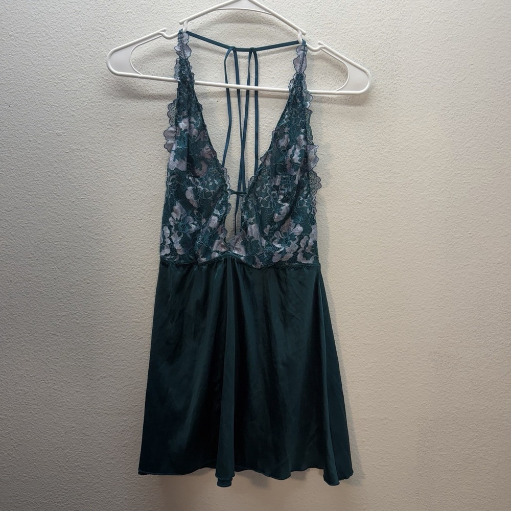 Auden Blue Lace Slip Dress M Plunge Neckline Whimsical Fairy Valentines Y2K